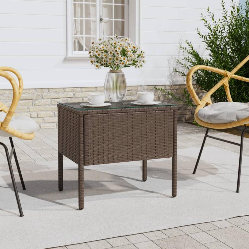 vidaXL Beistelltisch Braun 53x37x48 cm Poly Rattan und Hartglas 319401 Bild 1