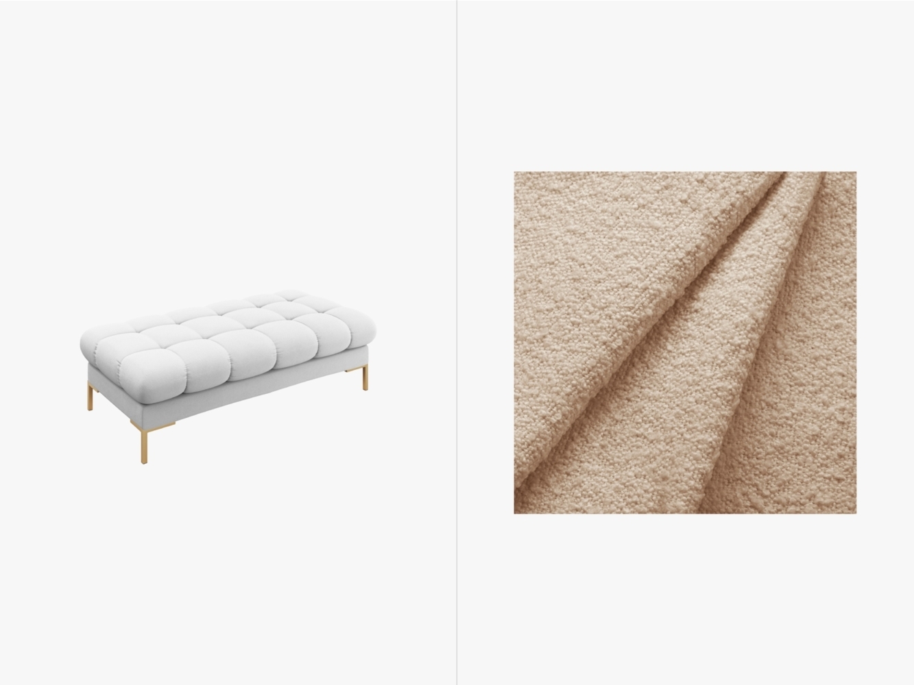 Micadoni Polsterbank Mamaia 2-Sitzer Boucle Baloo Beige goldene Beine Bild 1
