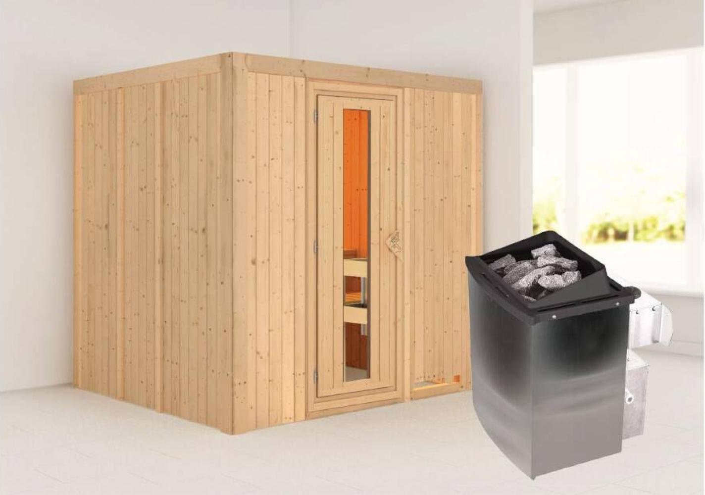 Karibu Sauna Sodin + 9kW Saunaofen mit integrierter Steuerung Energiespartür Bild 1