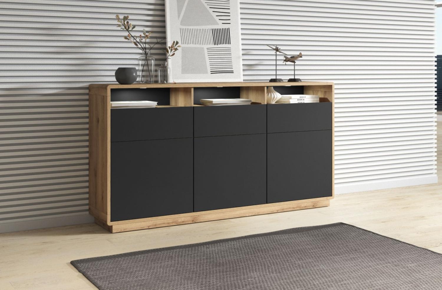 Kommode Sideboard Aston 179cm Taurus Eiche schwarz 3-türig Bild 1