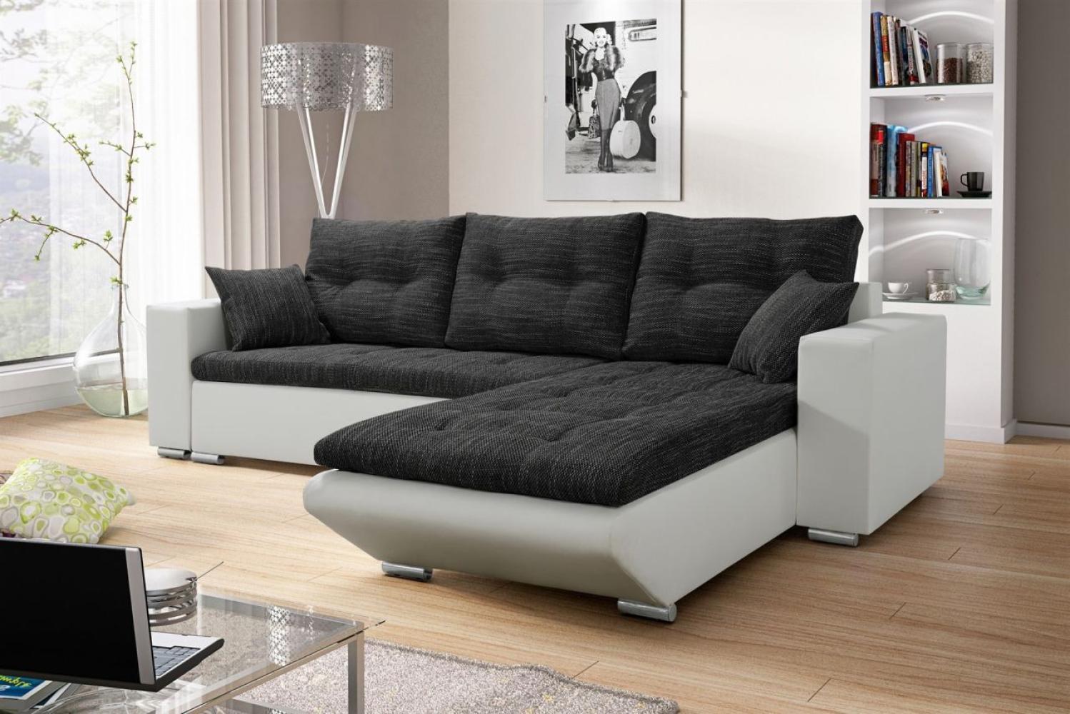 Ecksofa Sofa NINO mit Schlaffunktion Weiss-Schwarz Ottomane Rechts Bild 1