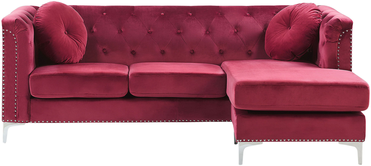 Ecksofa Samtstoff linksseitig burgunderrot FLEN Bild 1
