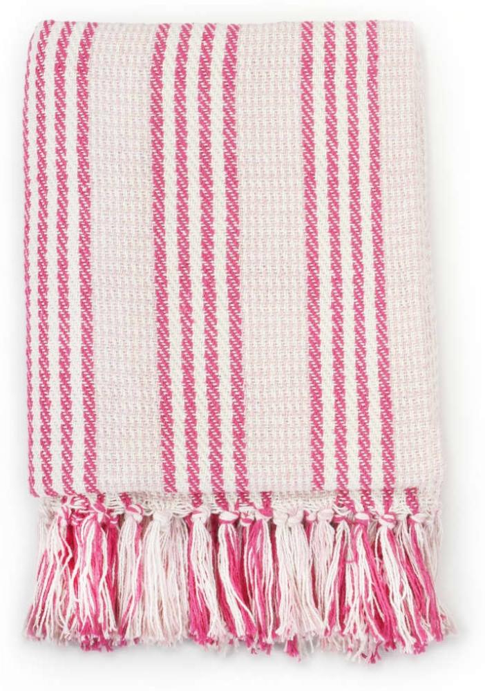 vidaXL 'Überwurf' Wohndecke, Baumwolle Rosa/Weiß, Streifen, 125x150 cm Bild 1