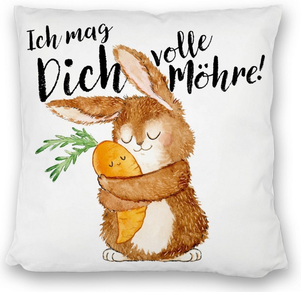 speecheese Dekokissen Hase Kissen satiniert mit Spruch Ich mag dich volle Möhre Bild 1