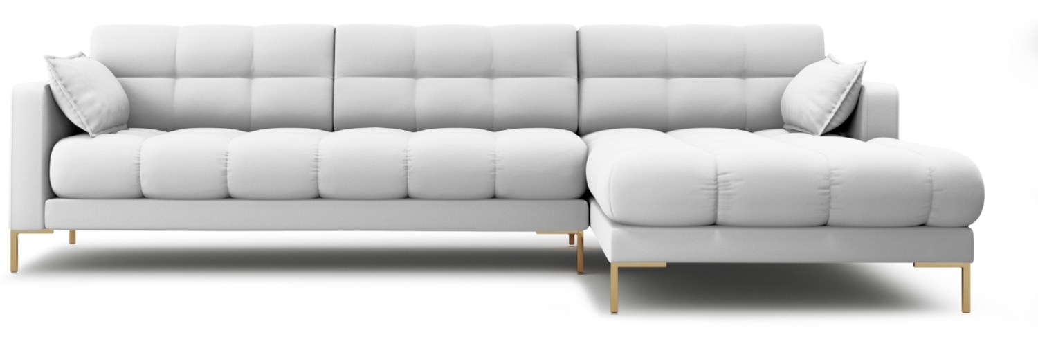 Micadoni Ecksofa Mamaia 5-Sitzer Rechts Strukturierter Stoff Neve Hellgrau goldene Beine Bild 1