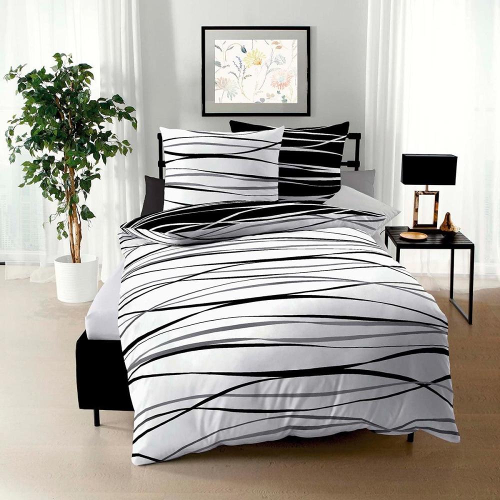 BettwarenShop Mako-Satin Bettwäsche Motion schwarz|135x200 cm + 80x80 cm Bild 1