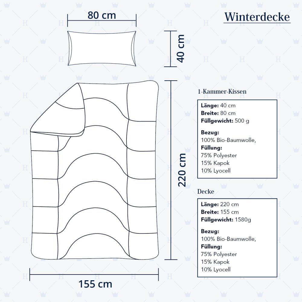 Heidelberger Bettwaren Bettdecke 155x220 cm mit Kissen 80x40 cm, Made in Germany | Winterdecke, Schlafdecke, Steppbett mit Kapok-Füllung | atmungsaktiv, hypoallergen, vegan | Serie Kanada Bild 1