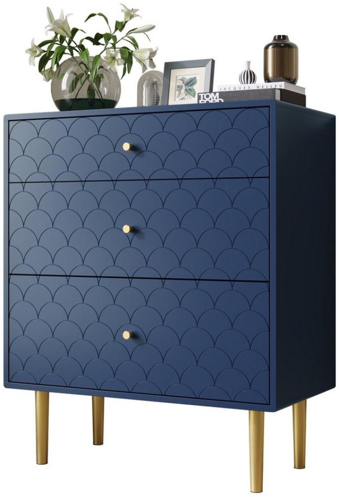 Sweiko Kommode (Sideboard mit 3 Schubladen, Fischschuppen-Muster,Metallfüße), Schlafzimmerschrank,89*75*40cm Bild 1