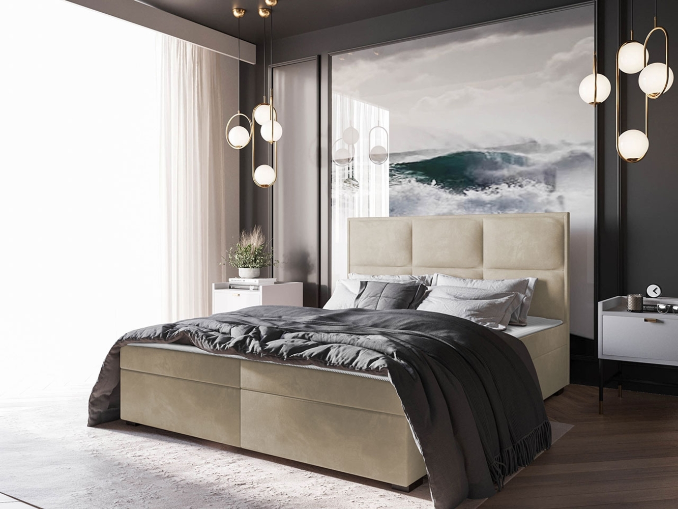 Boxspringbett Draban I, Sand, 140 x 200 cm Bild 1