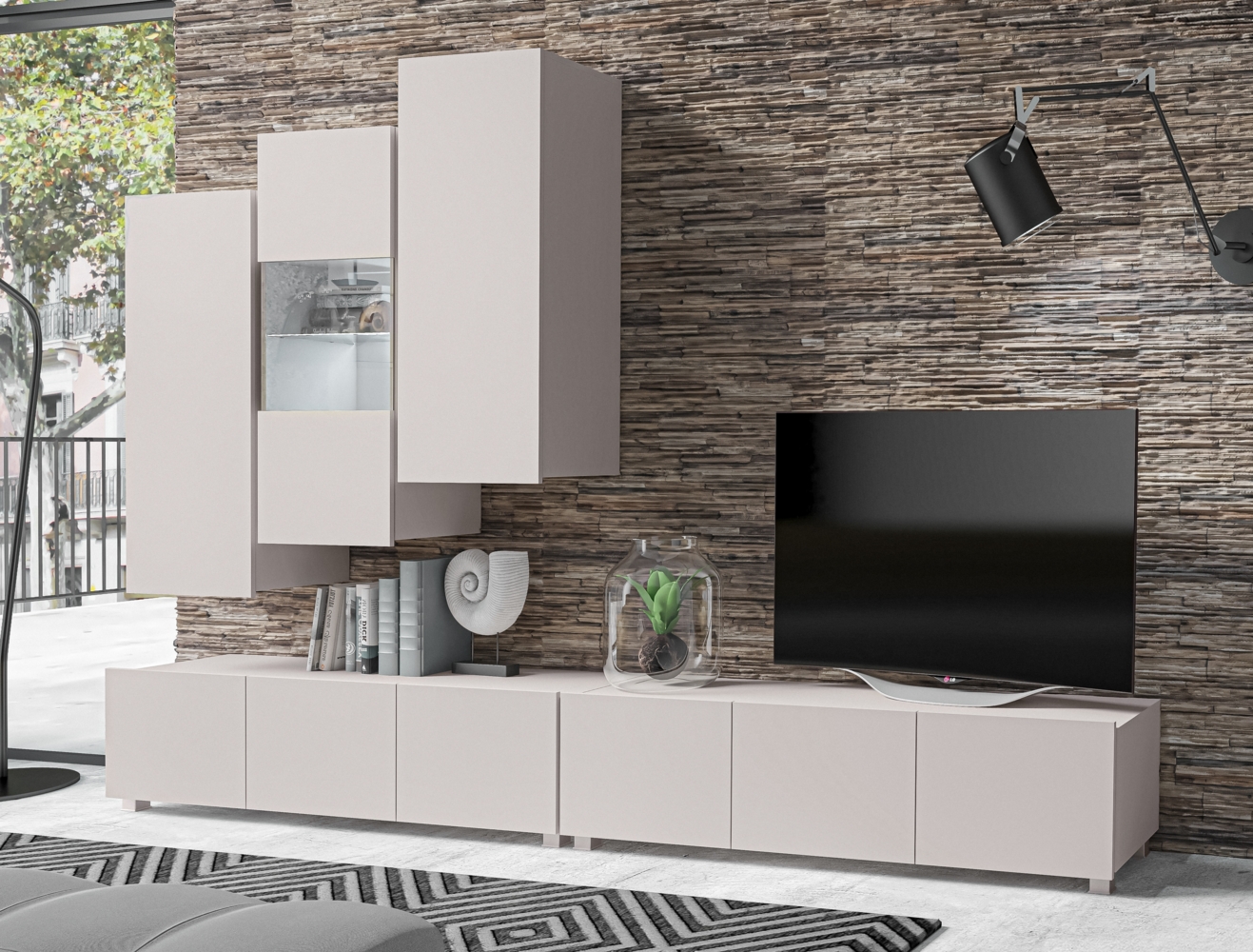 AX LIVING Anbauwand Wohnzimmer Kossana 11 – 300cm Breite Beige Bild 1