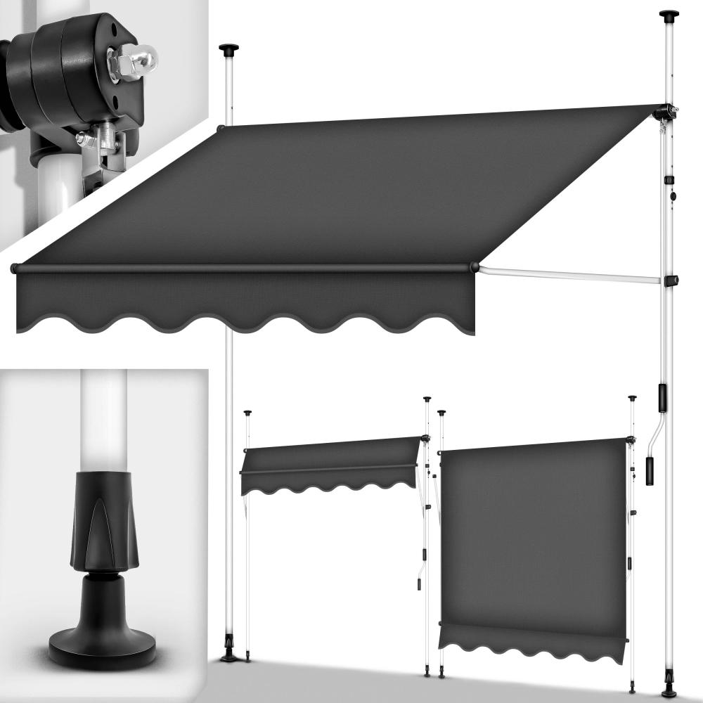 tillvex Balkonmarkise 150 cm Grau Gelenkarm Markise Klemmmarkise Sonnenmarkise Balkon ohne Bohren Bild 1