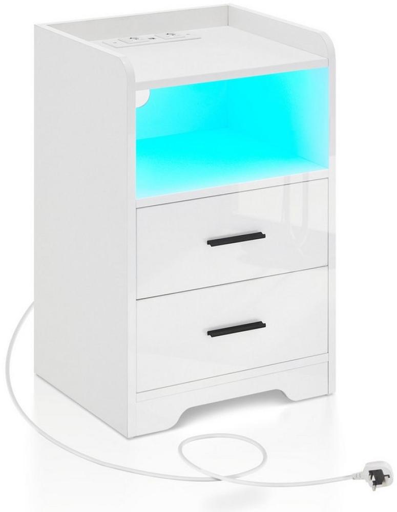 CLIPOP Nachtkommode 38,6x35x65cm Nachttisch (1 Nachtkonsole), 2 Schubladen-Nachtschrank mit Verstellbarem LED Licht & USB-Anschluss Bild 1