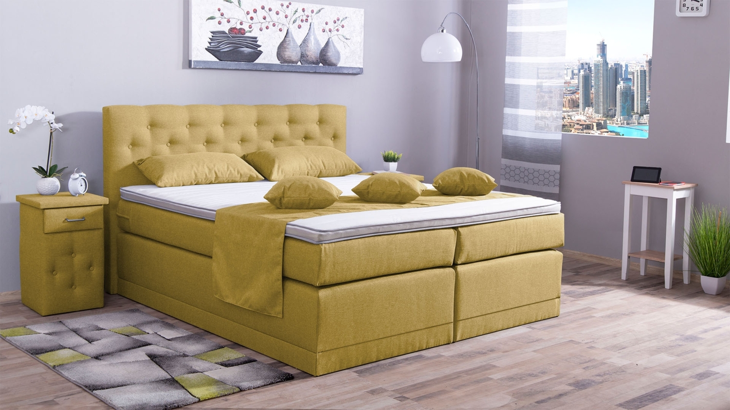 Meisterbetten Boxspringbett Babo 160x200 in WT-Yellow, Matratzenbezug Nano, Komfortschaum-Topper Bild 1