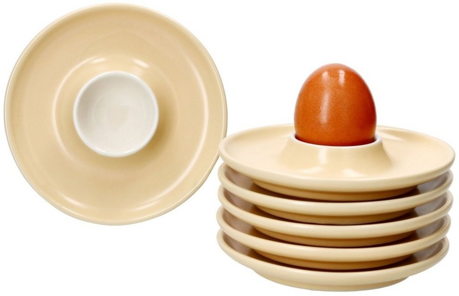 Ritzenhoff 6x Jasper Eierbecher mit Ablage Vanille Steingut 6 Personen Bild 1