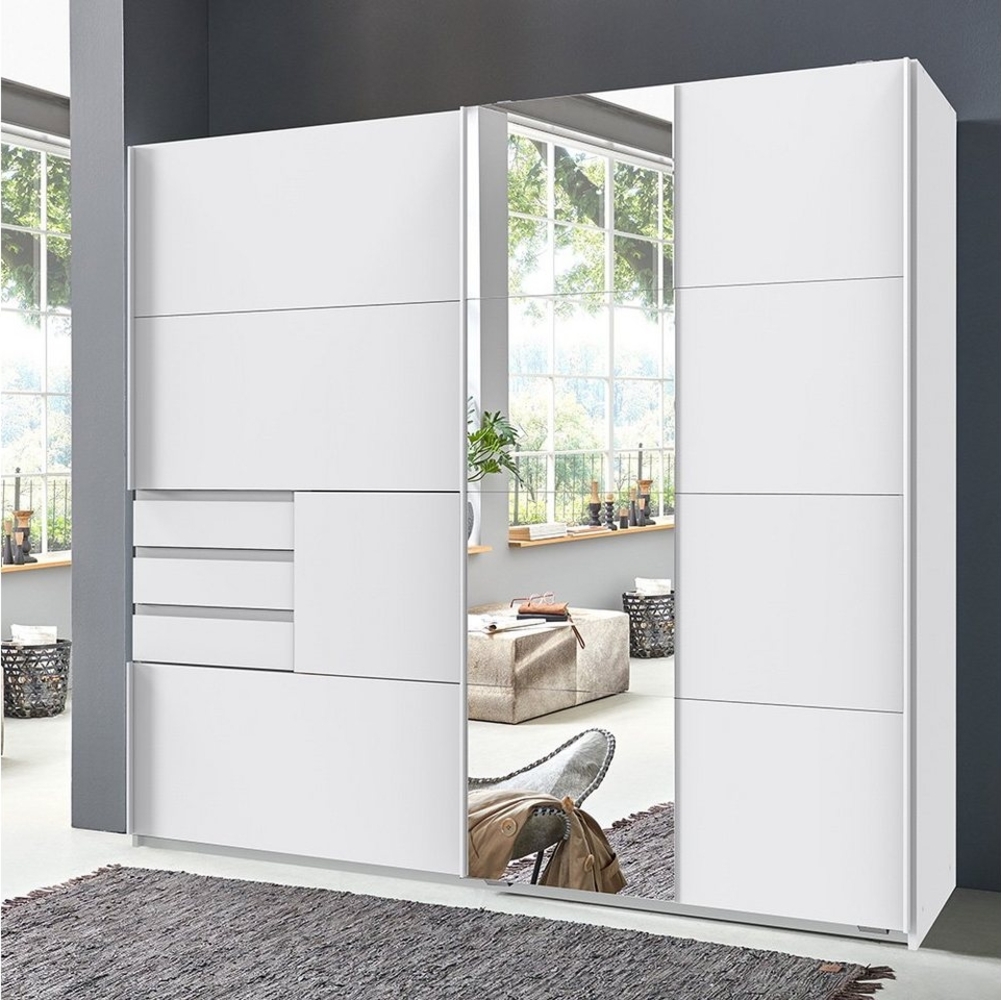 Lomadox Kleiderschrank BREGENZ-43 Schlafzimmer mit 3 Schubkästen und Spiegel in weiß, 180/198/65 cm Bild 1