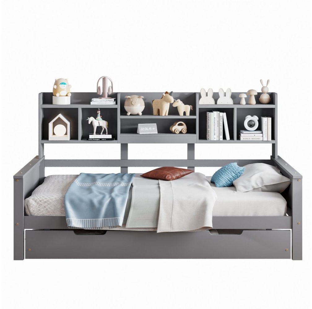 REDOM Kinderbett Einzelbett Schlafsofa Holzbett (90x200 cm, Kiefer Massivholz, mit Bettkasten & Lattenrost, platzsparendes Funktionsbett, für Gästezimmer & kleine Räume), ohne Matratze Bild 1