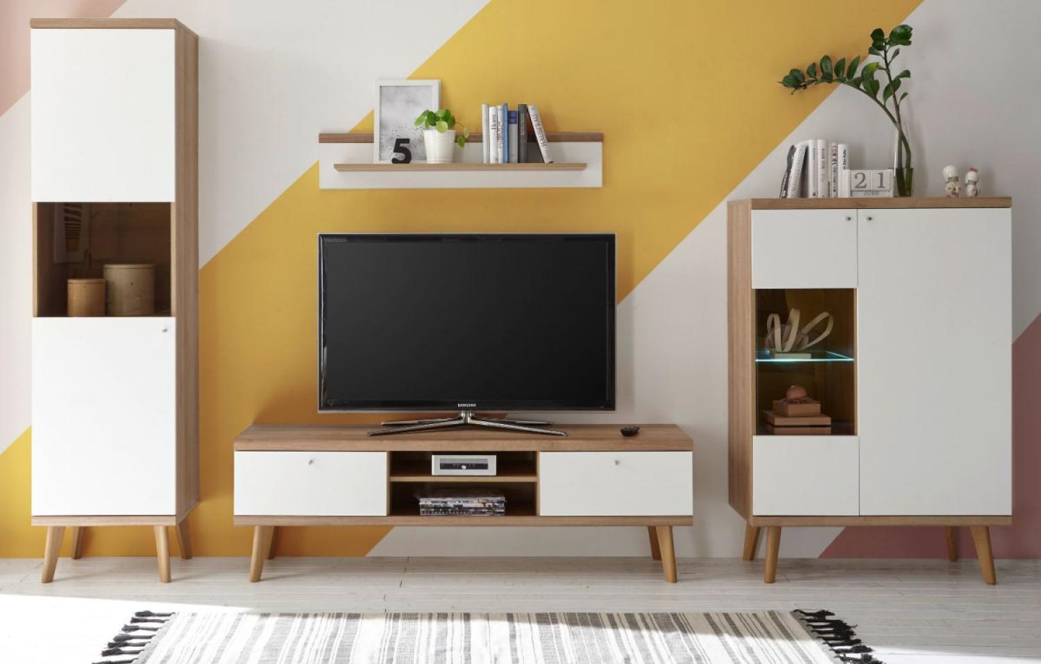 Wohnwand Helge in weiß und Eiche Riviera 4-teilig 320 x 197 cm Bild 1