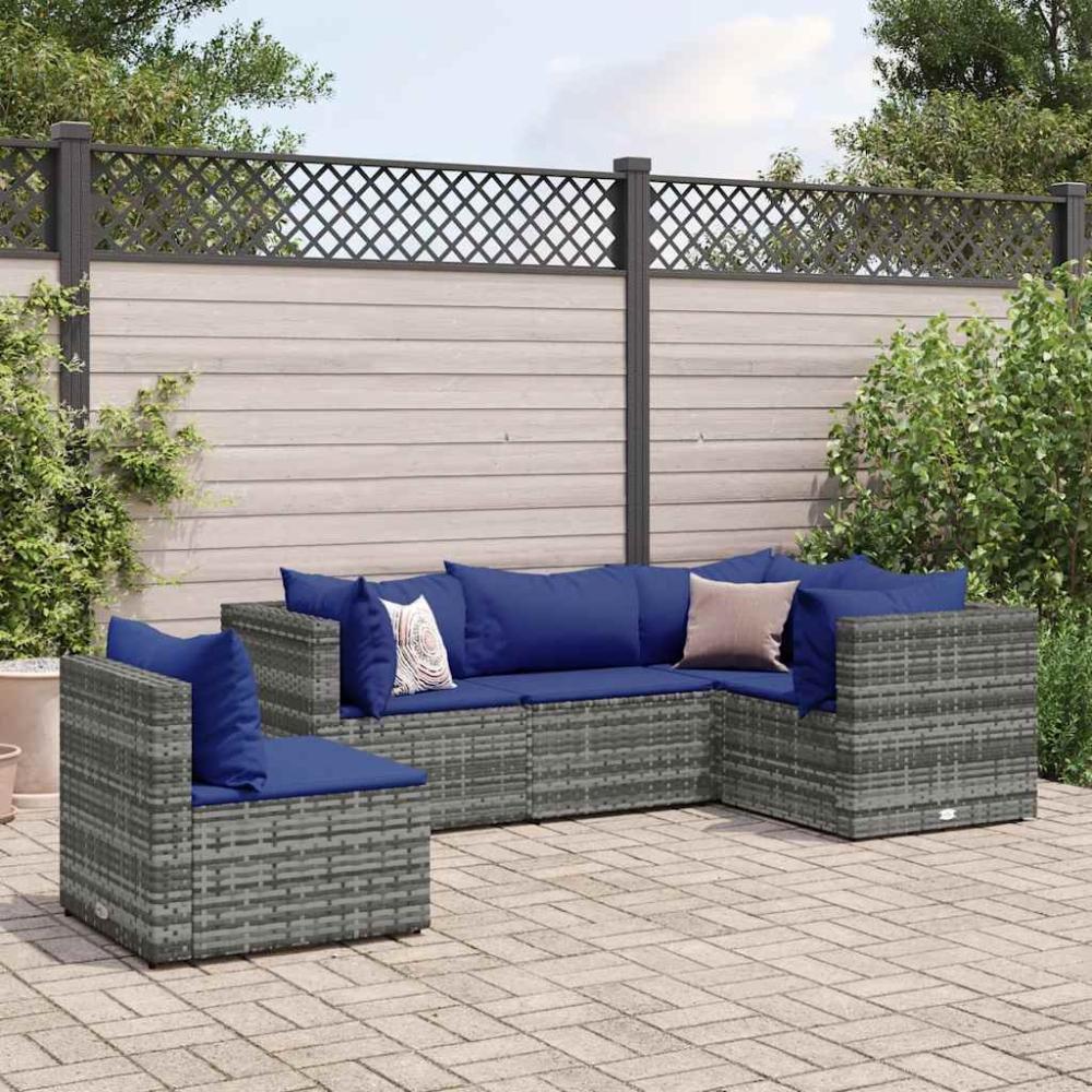 vidaXL 5-tlg. Garten-Lounge-Set mit Kissen Grau Poly Rattan 3308159 Bild 1