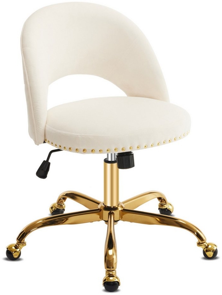 VINGLI Bürostuhl Schreibtischstuhl, Drehstuhl mit goldenen Nieten, Schminktisch Stuhl, Wippfunktion 105°-120°, 360° Drehbar, bis 136KG, Homeoffice Stuhl Bild 1