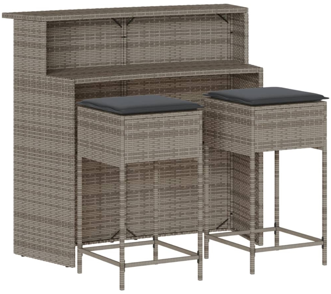 vidaXL 3-tlg. Gartenbar-Set mit Kissen Grau Poly Rattan 3261488 Bild 1