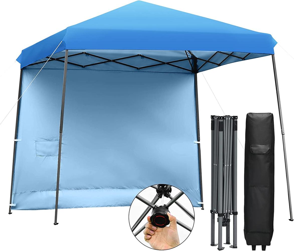 COSTWAY 3x3m Faltpavillon mit abnehmbarer Seitenwand Pop-up Pavillon h?henverstellbar Gartenpavillon Partyzelt inkl. Rolltasche für Camping & Party Blau Bild 1