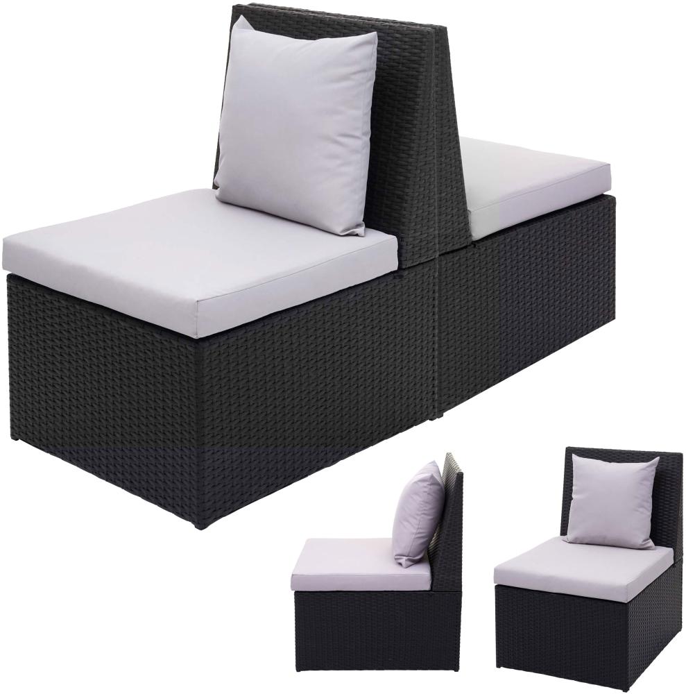 2er-Set Poly-Rattan Sessel HWC-G16, Lounge-Rattanstuhl Gartenstuhl, Gastronomie ~ schwarz, Kissen hellgrau Bild 1