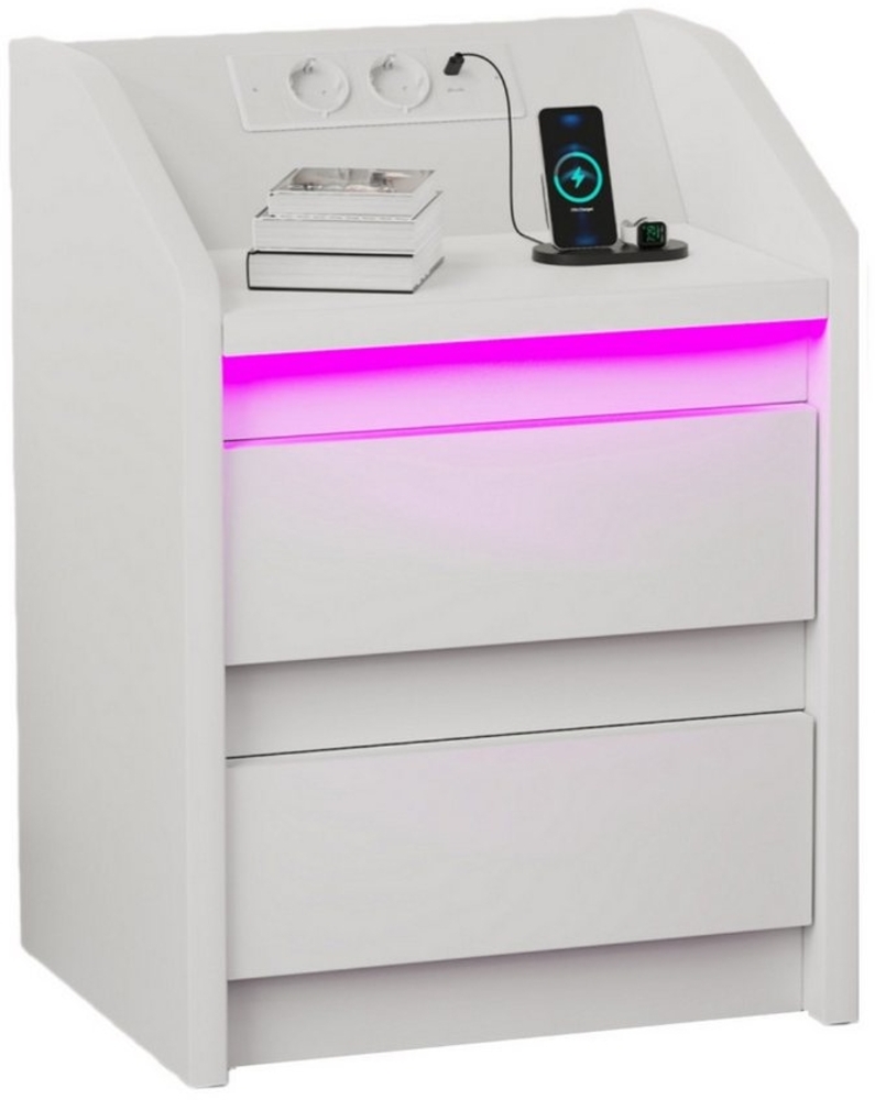 oyajia Nachttisch mit LED-Licht - Beistelltisch und Ladestation (LED-Beleuchtung-Steuerbar per Fernbedienung oder App, 1-St), mit 2 AC, 1 USB & 1 Type-C Anschlüsse Bild 1