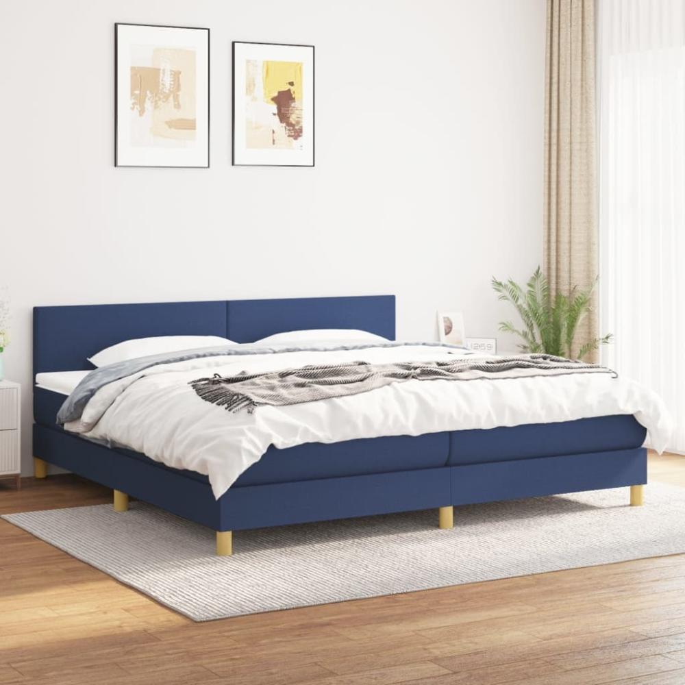 vidaXL Boxspringbett mit Matratze Stoff Blau 200 x 200 cm, Härtegrad: H2 [3140487] Bild 1