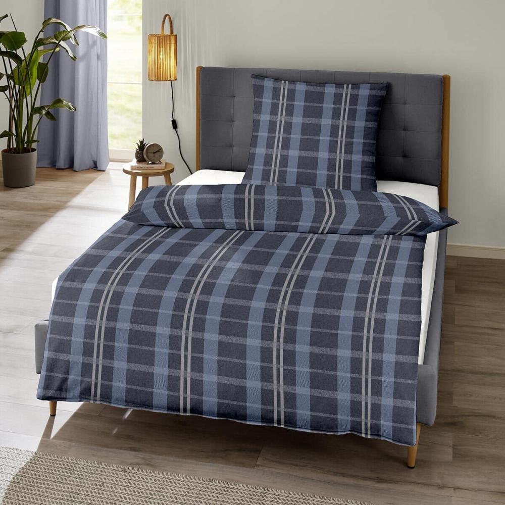 Traumschlaf Melange Flanell Bettwäsche Glasgow|240x220 cm + 2x 80x80 cm| navy Bild 1