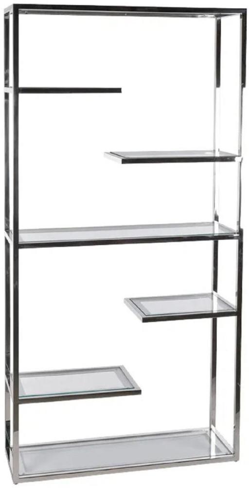 Casa Padrino Regalschrank mit Glasregalen Silber 110 x 36 x H. 220 cm - Bücherschrank - Wohnzimmer Schrank - Büro Schrank - Wohnzimmer Möbel - Büro Möbel - Luxus Möbel Bild 1