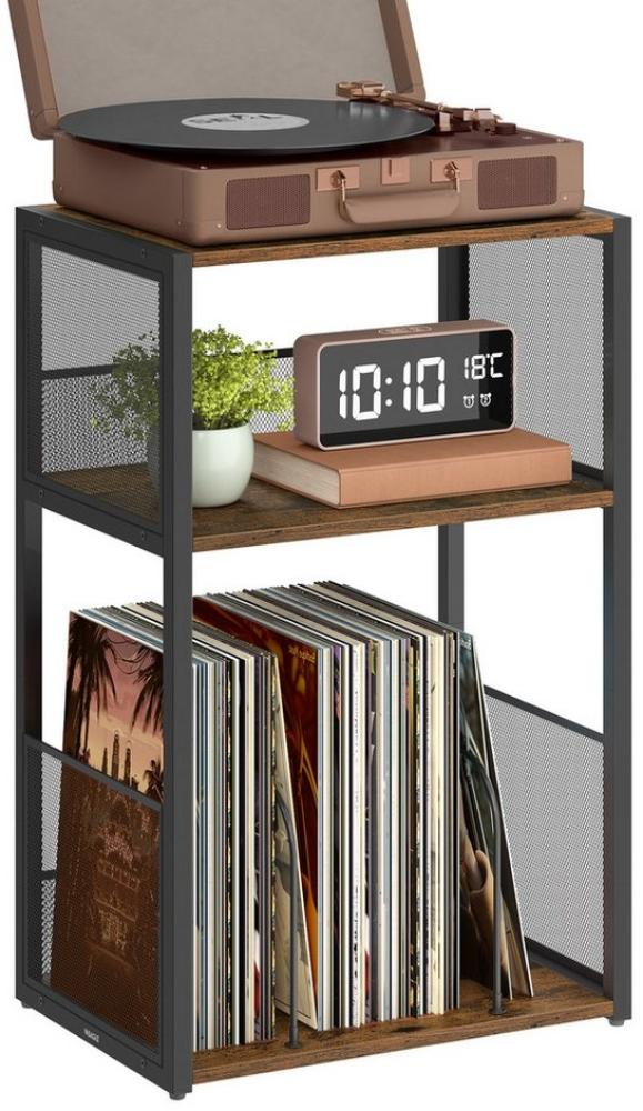 VASAGLE Beistelltisch, Plattenspieler-Ständer mit 3 Etagen, Holz Vintagebraun, 30 x 81 x 69 cm Bild 1