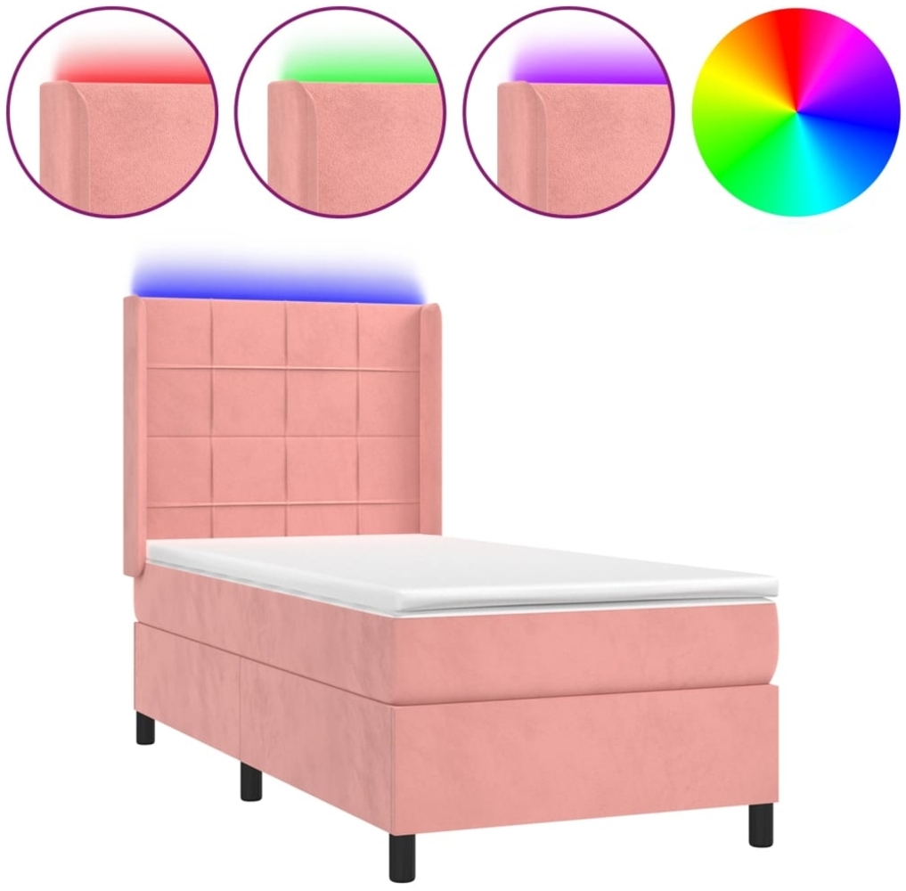 vidaXL Boxspringbett mit Matratze & LED Rosa 90x200 cm Samt 3139546 Bild 1