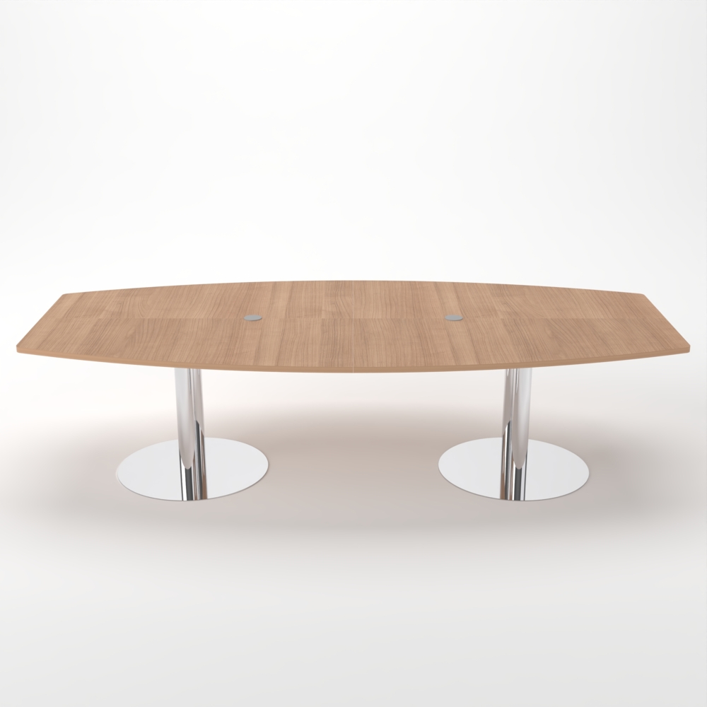 Rheinland Möbel Konferenztisch KONTI 280x130 cm – ovaler Besprechungstisch in Nussbaum mit verchromten Säulenfüßen & 2 Kabelauslässen, erweiterbarer Meetingtisch für 8–10 Personen, moderner XXL-Tisch fürs Büro Bild 1