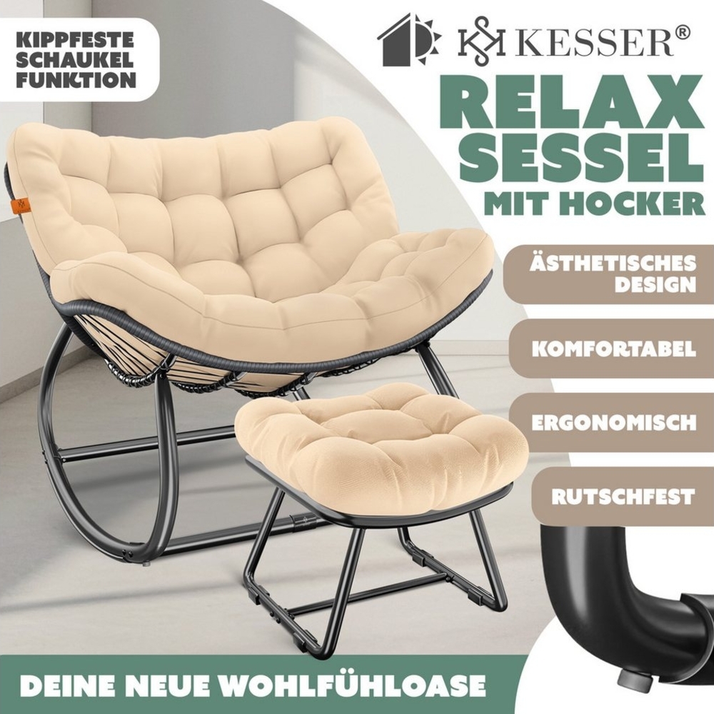 KESSER® Schaukelstuhl für drinnen & draußen ergonomischer Schaukelsessel | maximale Belastung von 120kg Relaxsessel mit Rutschfesten Füßen, Witterungsbeständig | Ideal für Balkon, Garten & Wohnzimmer Beige, XXL Chillexer Pro Bild 1