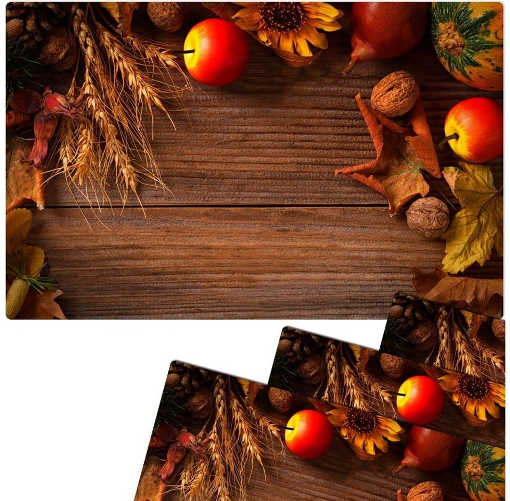 matches21 HOME & HOBBY Platzset Abwaschbare Tischsets 4er Set Landhaus-Stil Herbst-Ernte Holz-Optik, (4-St), Platzsets als Tisch-Untersetzer und Tisch-Deko für Esstisch Teller Bild 1