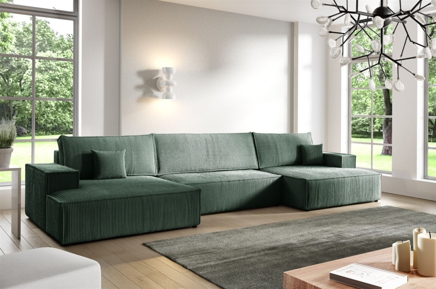 Wohnlandschaft Schlafsofa CORUNIA Stoff Poso Grün Bild 1