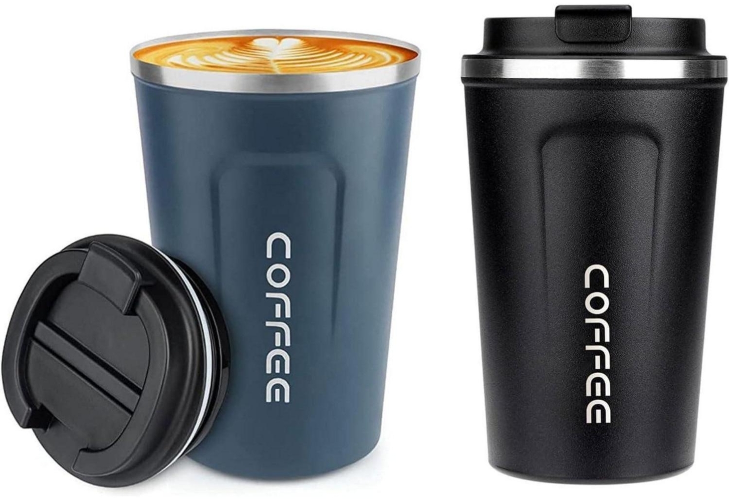 ERBO Kaffeebecher to go Thermobecher Auslaufsicher 380ml 2er Set Blau Schwarz Bild 1