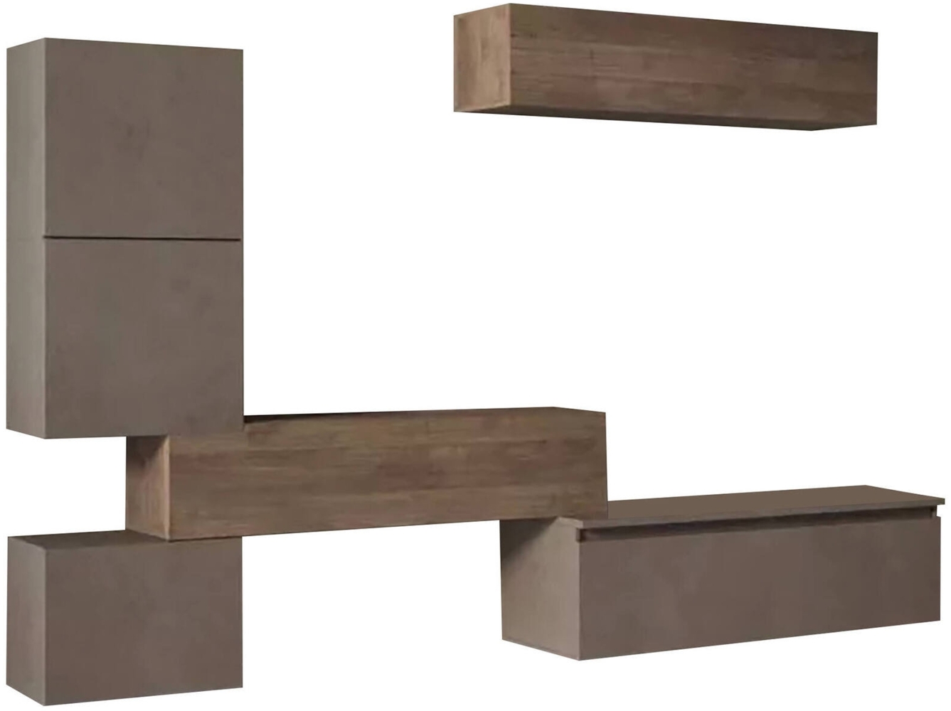 Dmora Wohnzimmermöbel Nana, Modulares Wohnzimmerset, Mehrzweck-Wohnzimmermöbel, Moderner TV-Schrank, Made in Italy, 290x40 h190 cm, Bronze und Nussbaum Bild 1