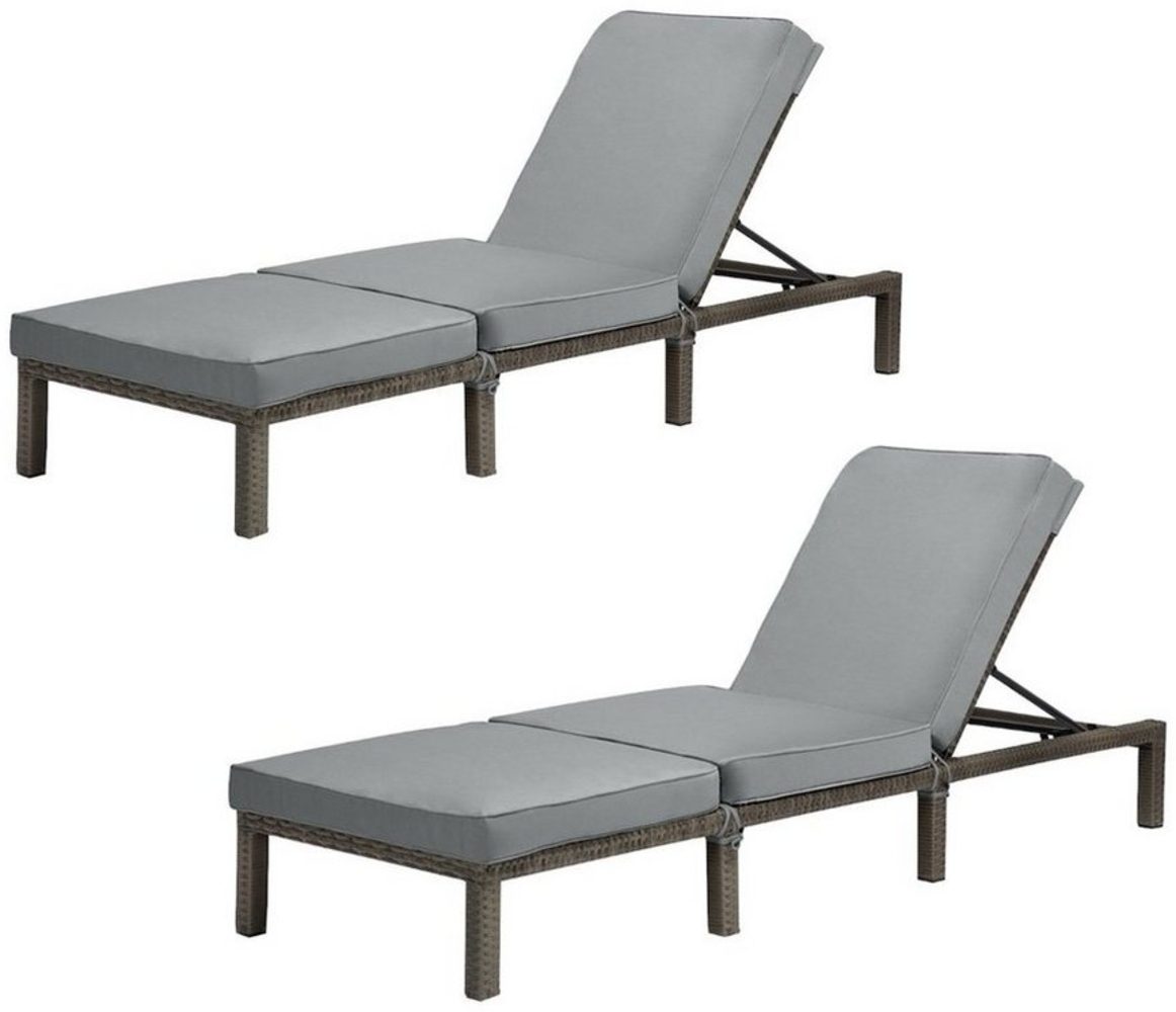 2er Set SVITA PEACH Gartenliege mit Polsterauflage Klappbar Polyrattan Grau Bild 1