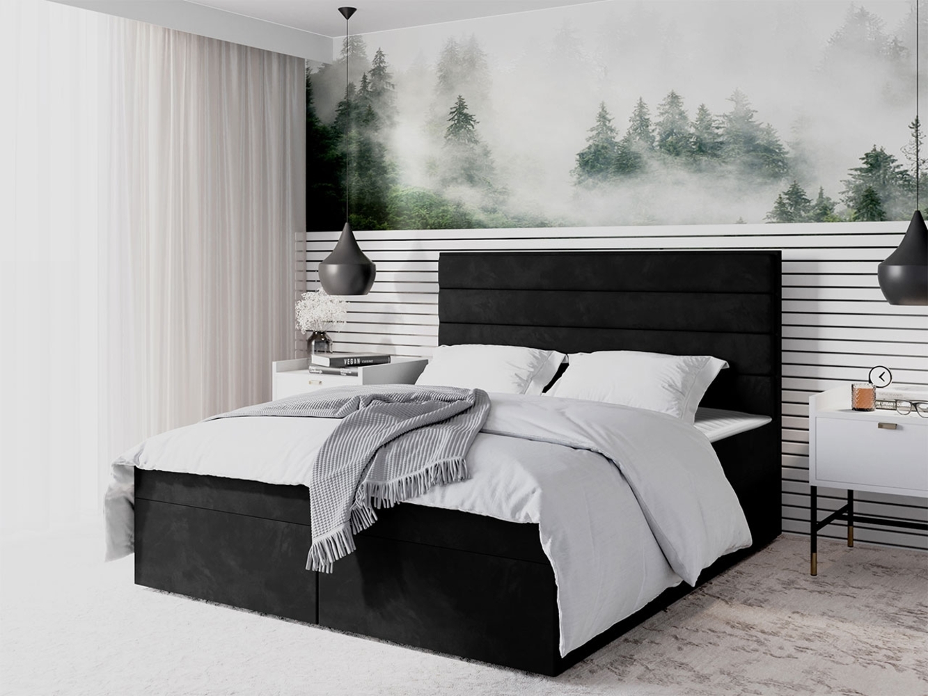 Boxspringbett Draban III, Schwarz, 140 x 200 cm Bild 1