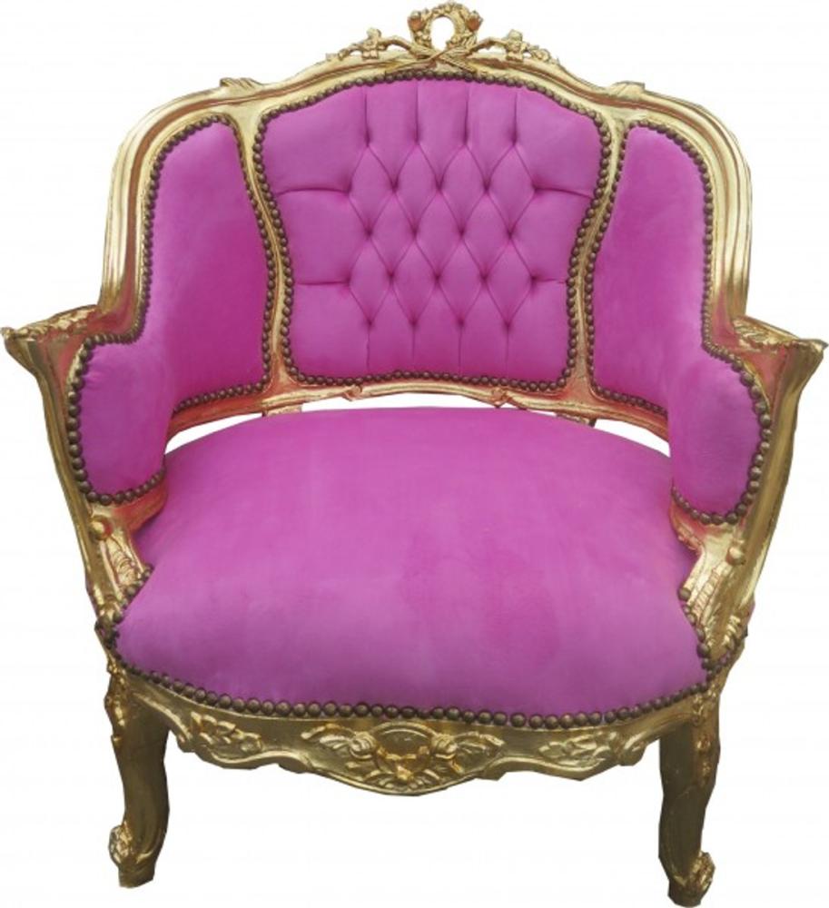 Casa Padrino Barock Salon Lounge Sessel Rosa / Gold - Cocktailsessel Bild 1