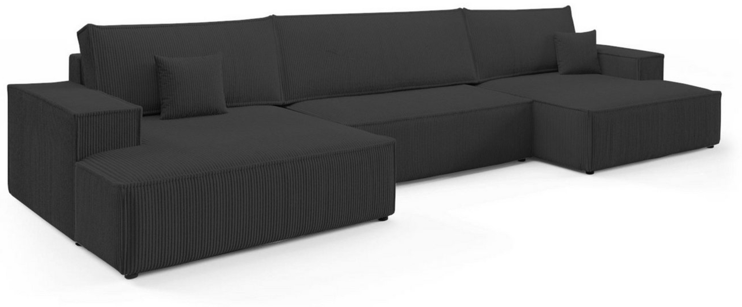 Deine Möbel 24 Wohnlandschaft MARCO U-Form 398 cm breit Sofa Wohnzimmer U-Couch Cord Samt, Grau Beige Dunkelgrau Anthrazit Graphit Schwarz Hellgrau 3 Teile, mit Schlaffunktion Bild 1