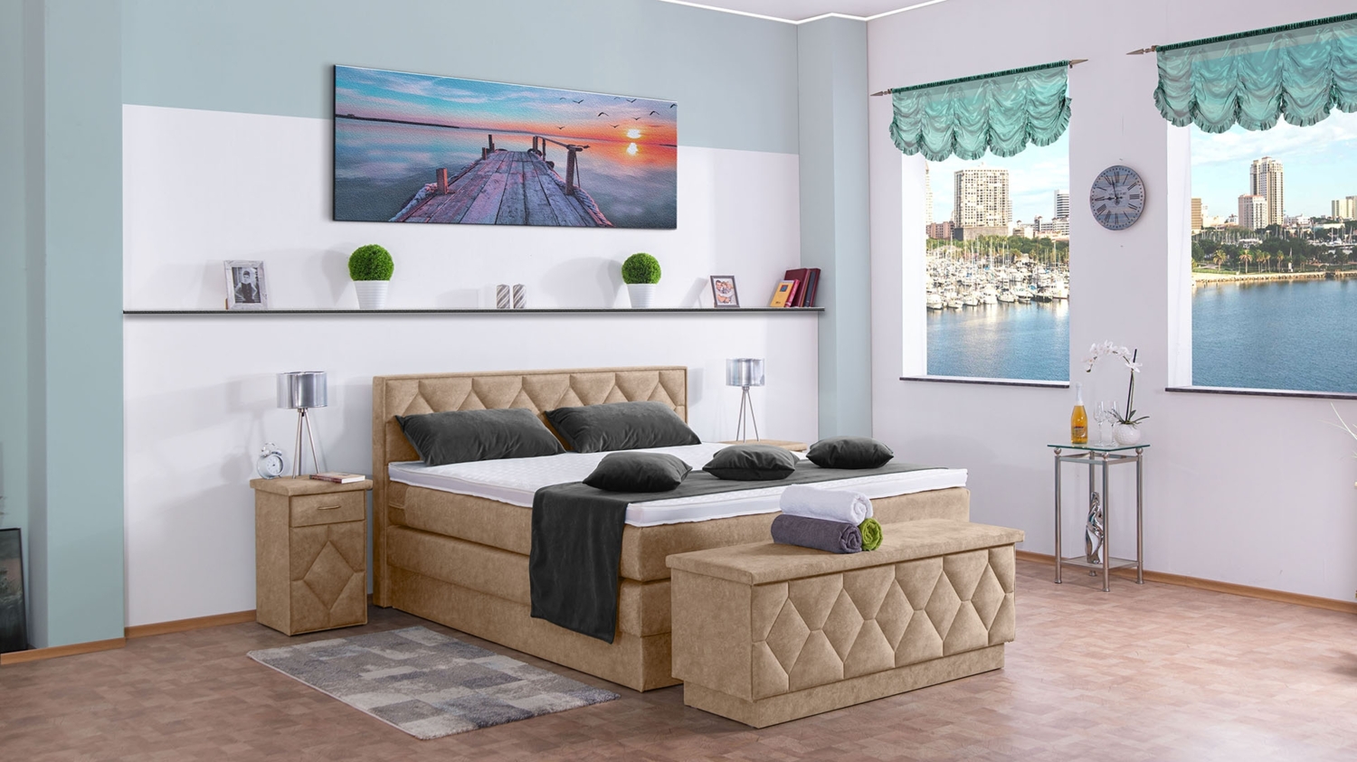 Meisterbetten Boxspringbett Yara 140x200 in DS-Beige, Matratzenbezug Nano, Ergoflex-Topper Bild 1
