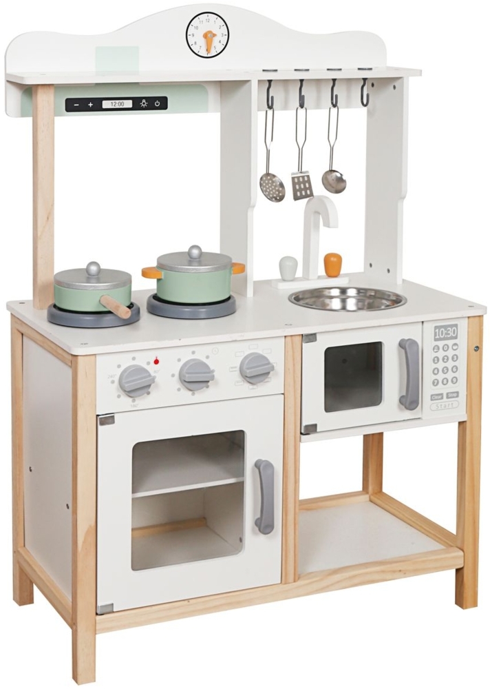 Moni Kinderküche Nana W10K001 Holz Topf Kochzubehör Mikrowelle Pfanne Deckel weiß Bild 1