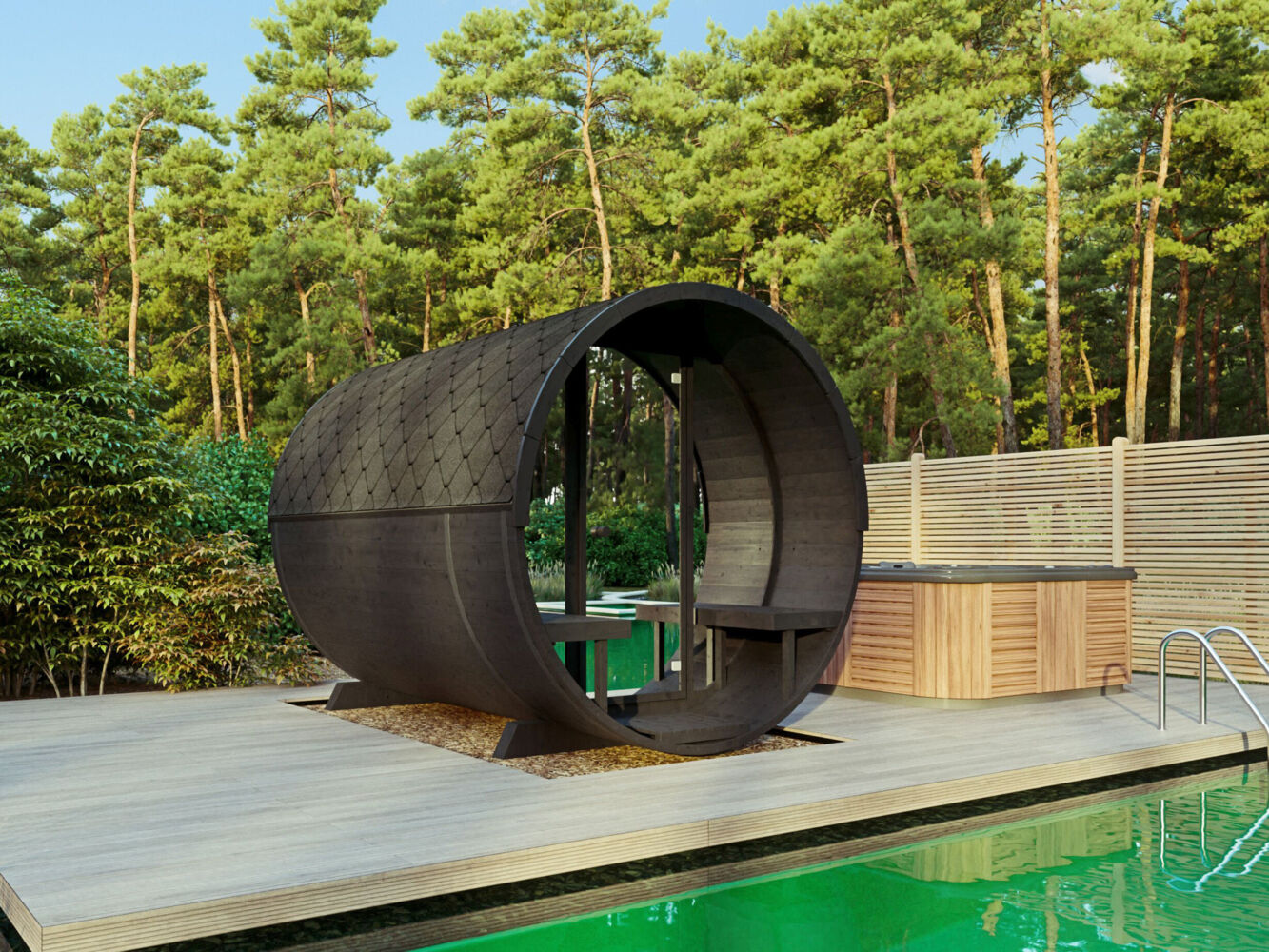 Fjordholz Fass-Sauna Modell Black Series 280 Natur Bild 1