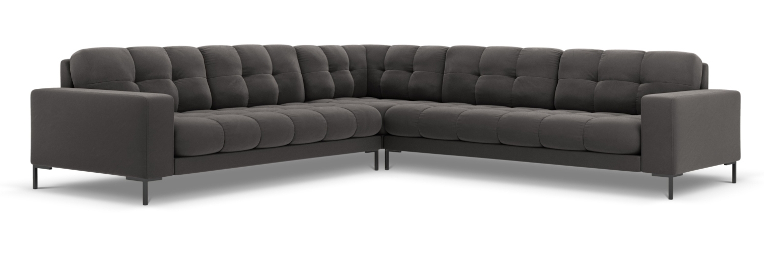 Micadoni Symmetrisches Ecksofa Mamaia 6-Sitzer Samtstoff Bluvel Dunkelgrau schwarze Beine Bild 1