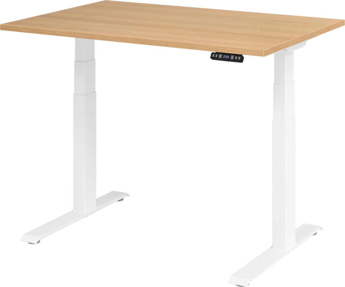 bümö elektrisch höhenverstellbarer Schreibtisch 120x80 cm in Eiche, Gestell weiß mit Memory-Steuerung, elektrischer Bürotisch höhenverstellbar Gaming Tisch, XDKB12-E-W Bild 1