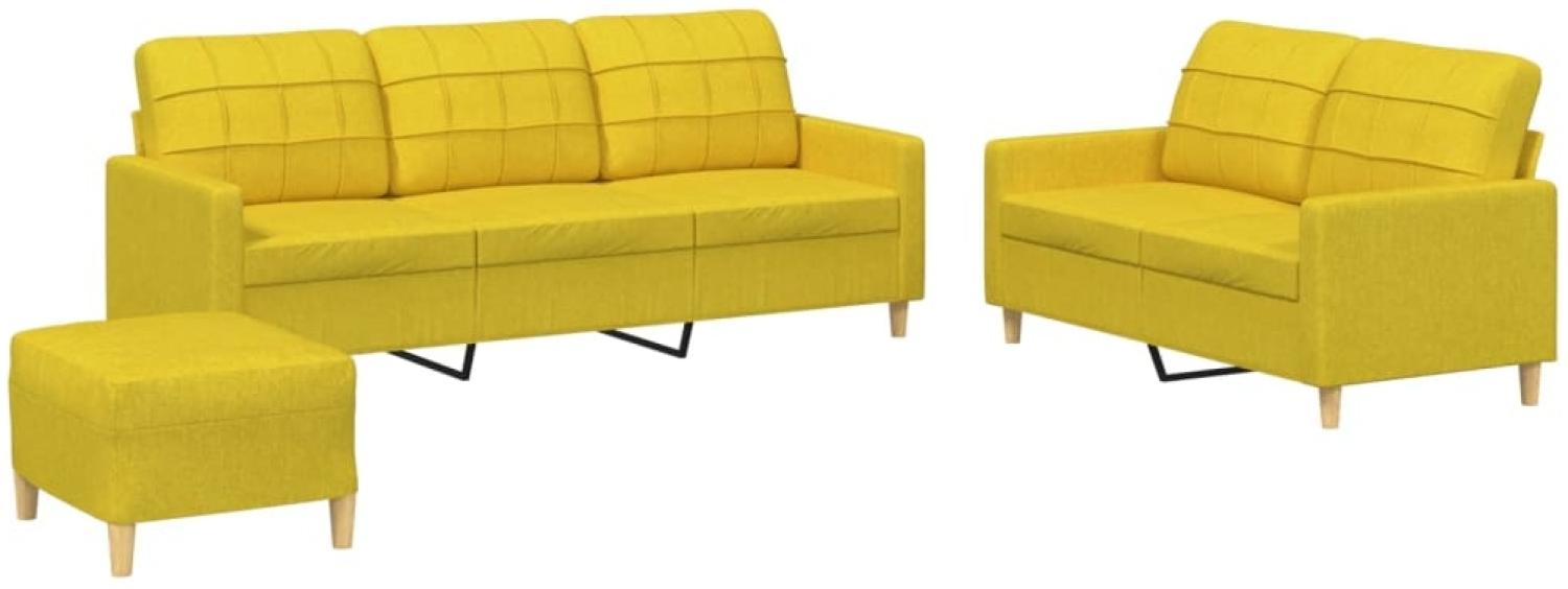 vidaXL 3-tlg. Sofagarnitur mit Kissen Hellgelb Stoff 3201319 Bild 1