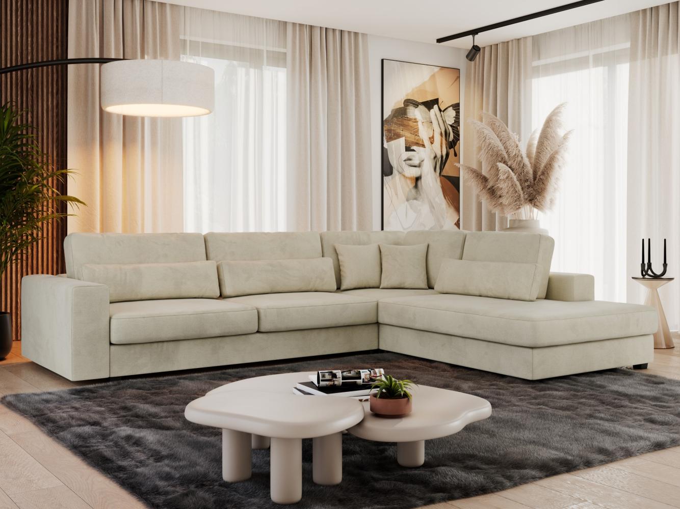 Freistehendes Ecksofa mit lose Kissen, L-form - SAVONA - rechts - Beige Velours Bild 1