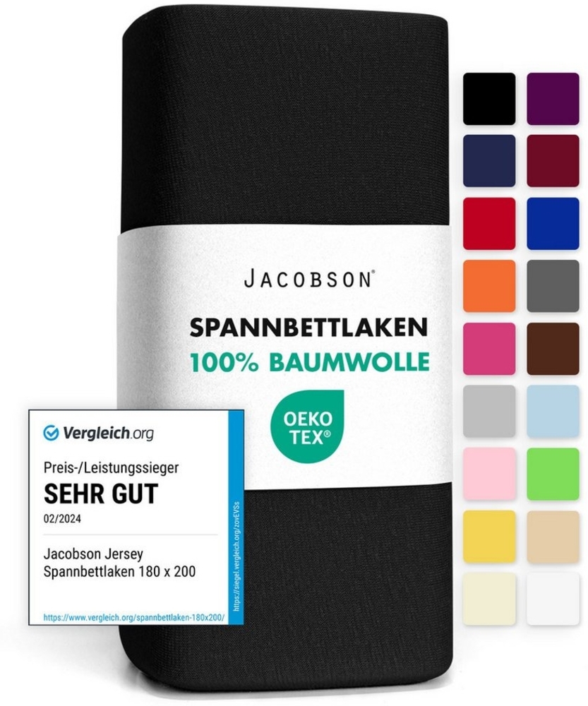 Jacobson Spannbettlaken aus 100% Baumwolle, Jersey Bettlaken 160 g/m², Spannbetttuch mit Gummizug, OEKO-TEX®, pflegeleicht, viele Farben Bild 1